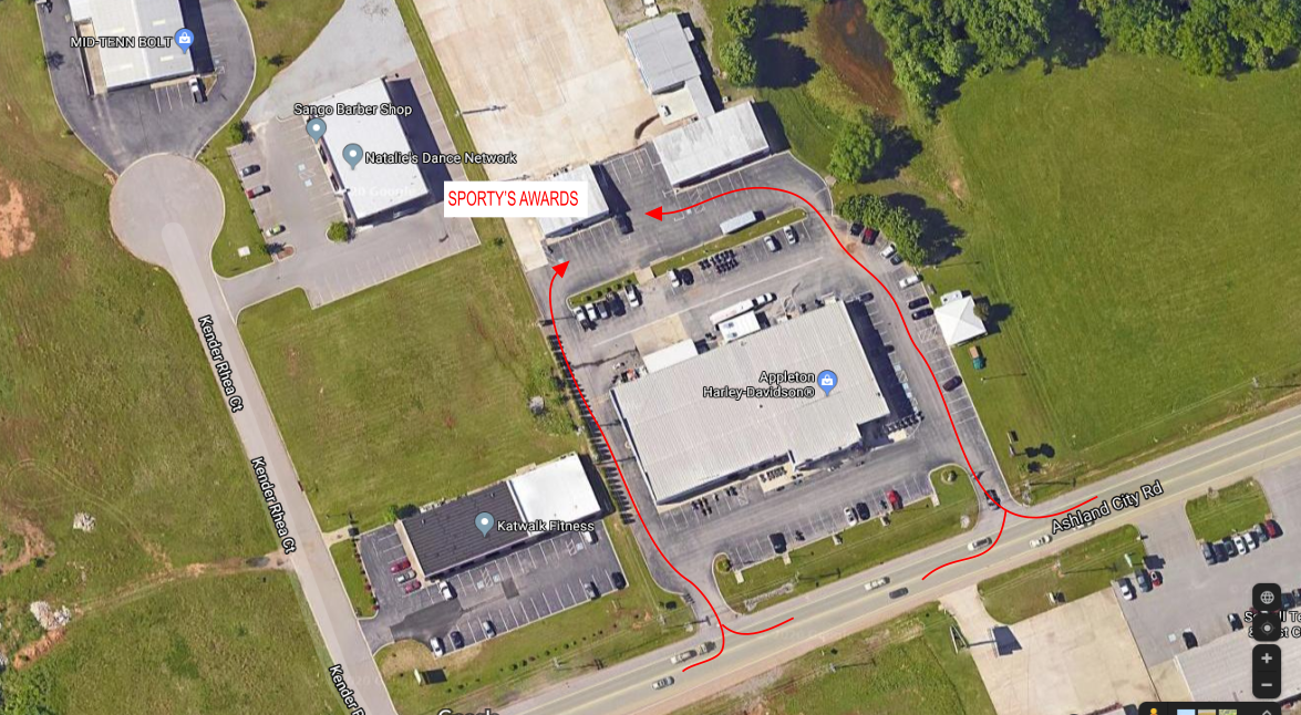Map of directions to Sporty's Awards in Clarksville, TN.