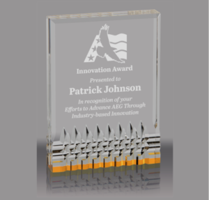 Gold reflective base acrylic award from Sporty's Awards, Clarksville, TN.