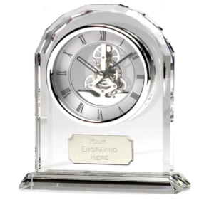 Elegant crystal clock award from Sporty's Awards, Clarksville, TN.