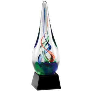 Tear drop blown glass award from Sporty's Awards, Clarksville, TN.