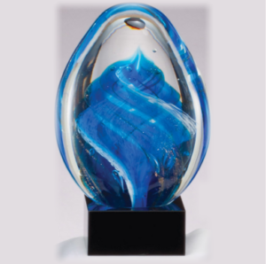 Hand blown art glass awards from Sporty's Awards, Clarksville, TN.