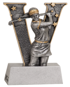 Female golf v series resin trophy from Sporty's Awards, Clarksville, TN.